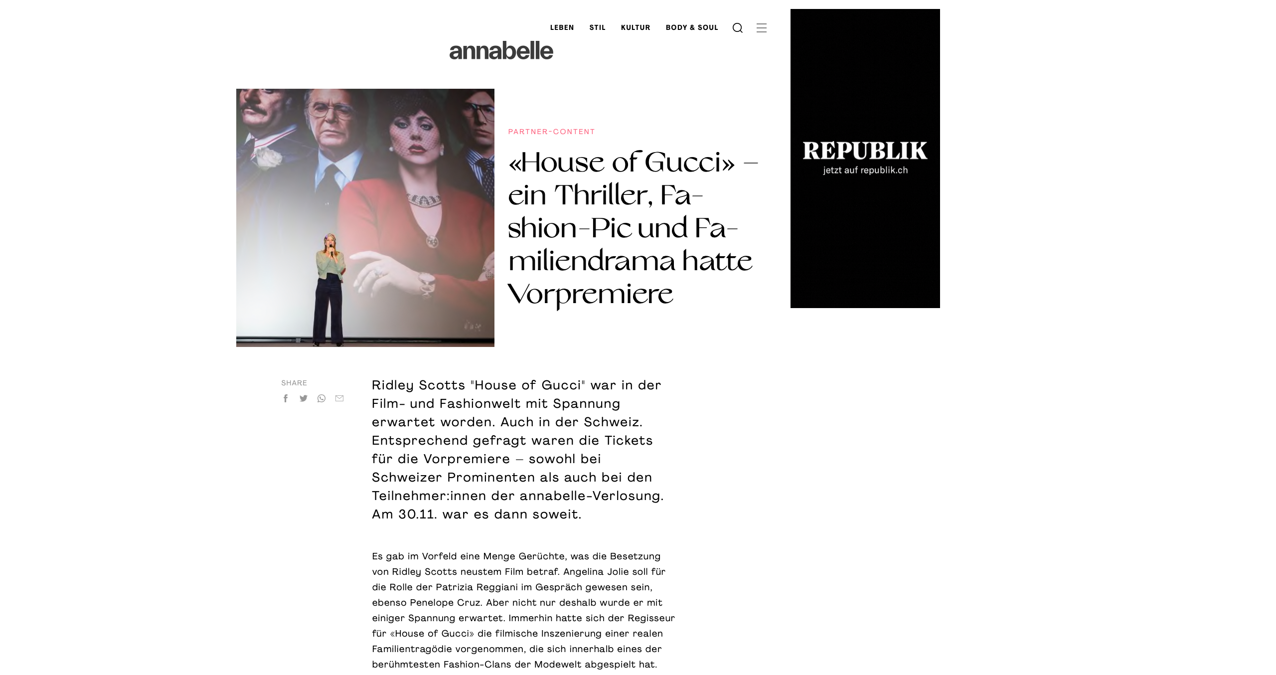 Featured image for “Vorpremiere von House of Gucci im Pathé Spreitenbach”